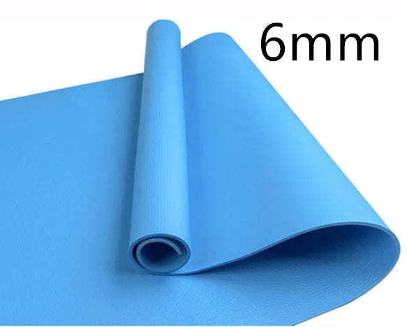 EVA fitness yoga mat in choice of 4mm or 6mm thickness, shown in blue colour with anti-skid texture.