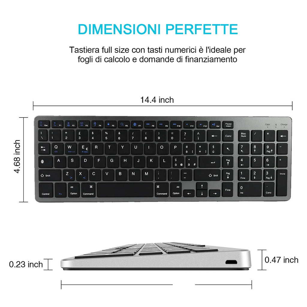 White ultra-thin universal Bluetooth keyboard with 104 keys for tablets and notebooks