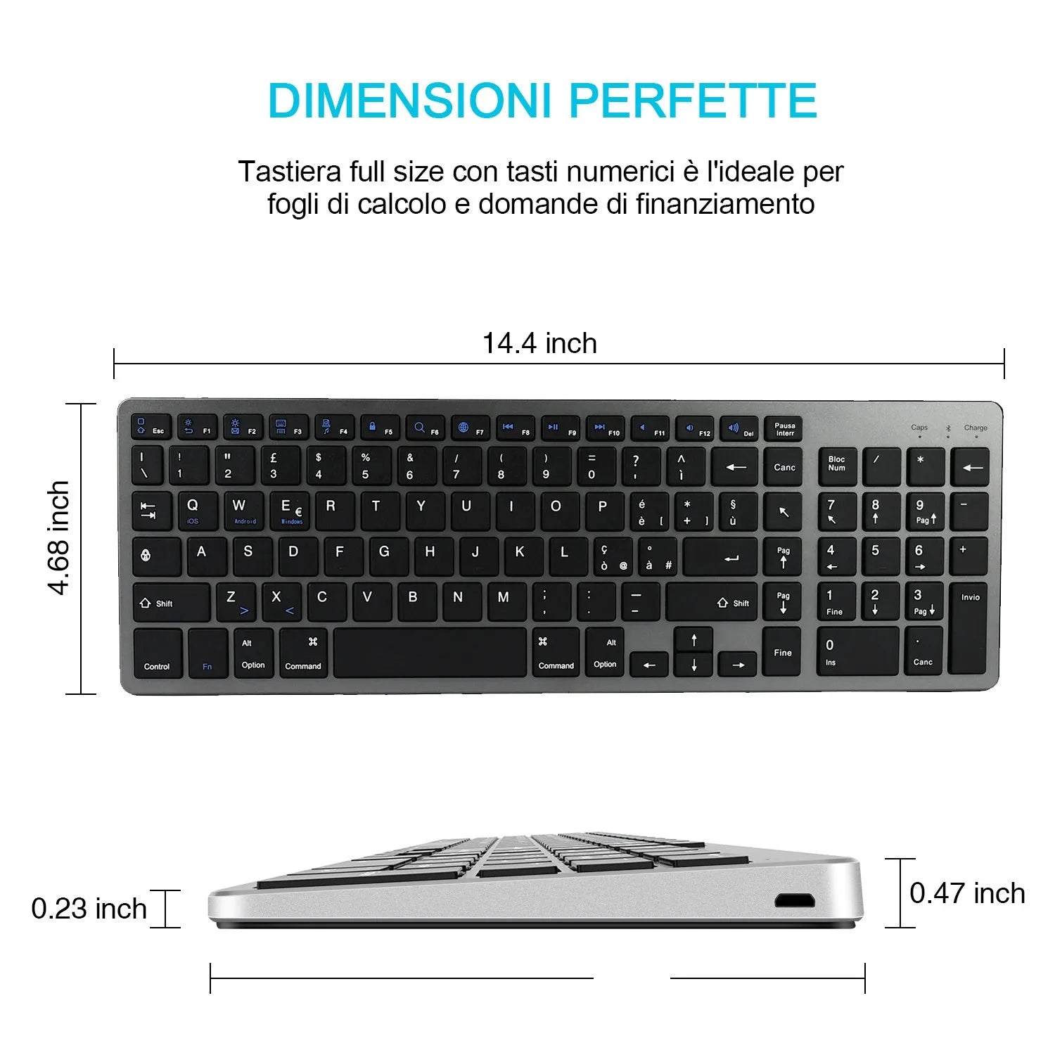 White ultra-thin universal Bluetooth keyboard with 104 keys for tablets and notebooks