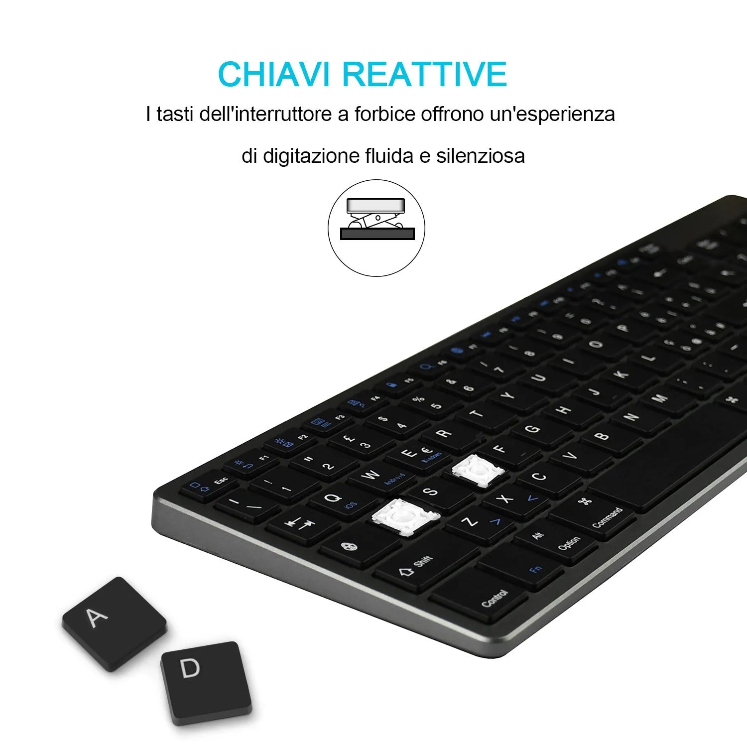 White ultra-thin universal Bluetooth keyboard with 104 keys for tablets and notebooks