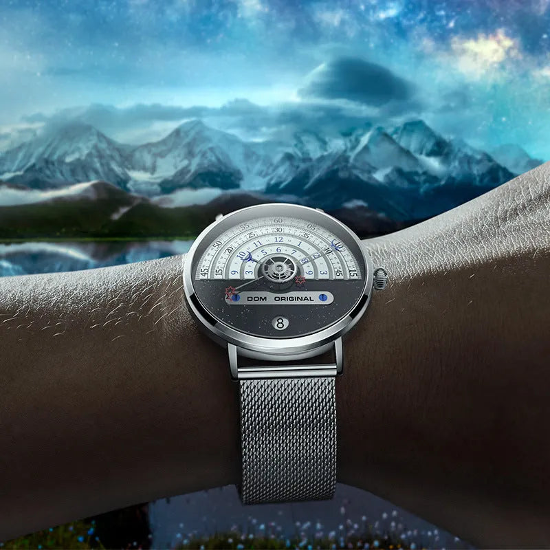 Men's sports watch M-1288 with round 40mm dial, alloy case, and stainless steel bracelet