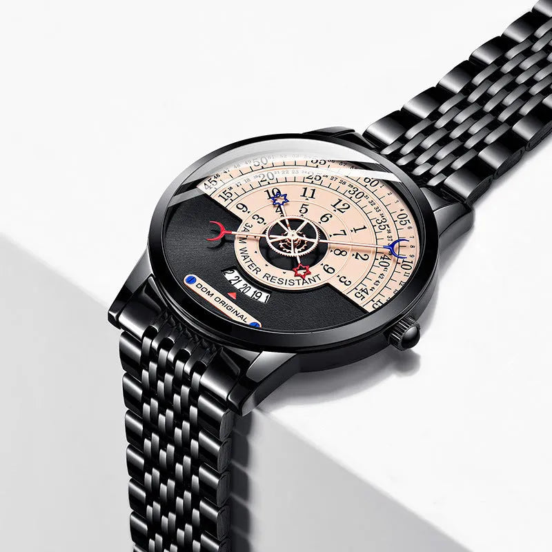 Men's sports watch M-1288 with round 40mm dial, alloy case, and stainless steel bracelet