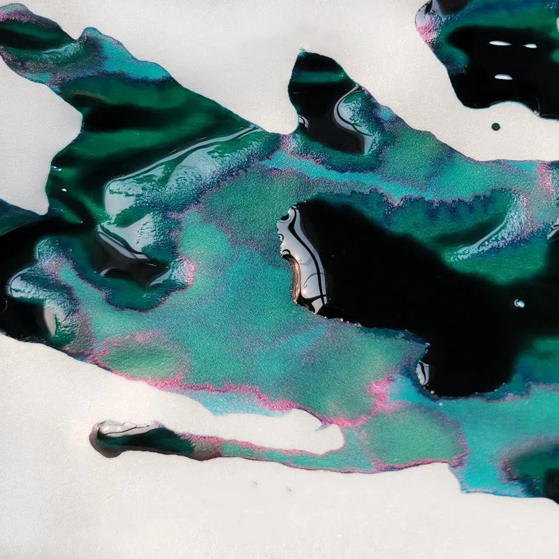 MEMORY-0420 gradient fountain pen ink with gold powder sheen in Red Tide and Truffle colours