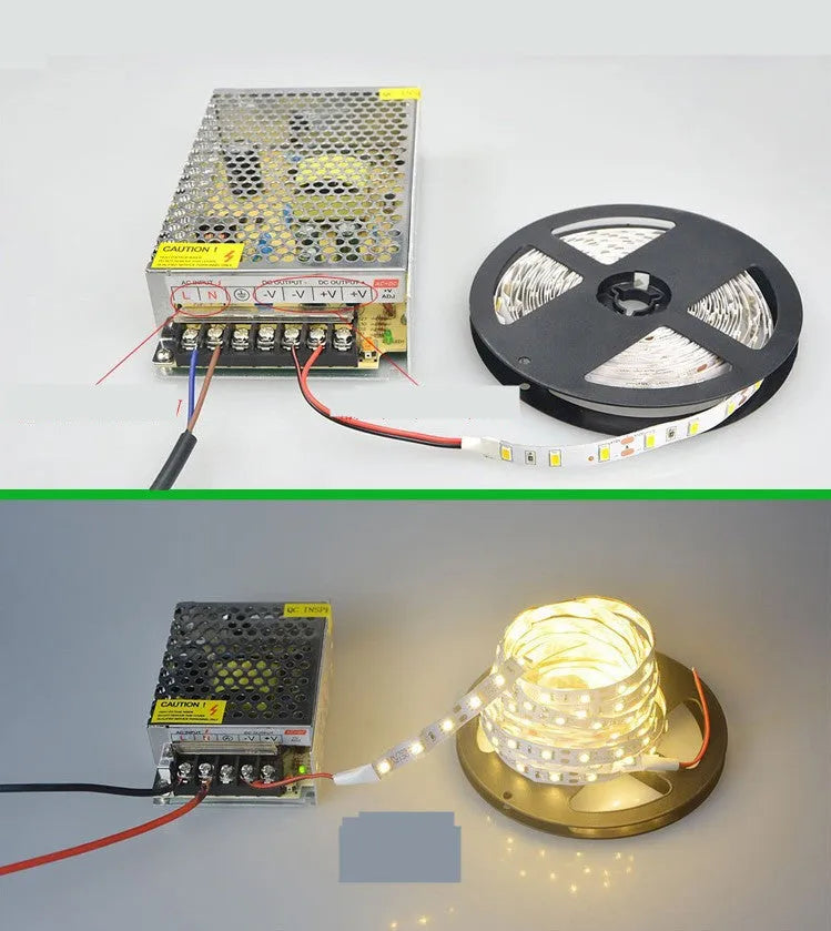 White rectangular 12V LED light strip tape for mounting on supermarket shelves and retail display counters.