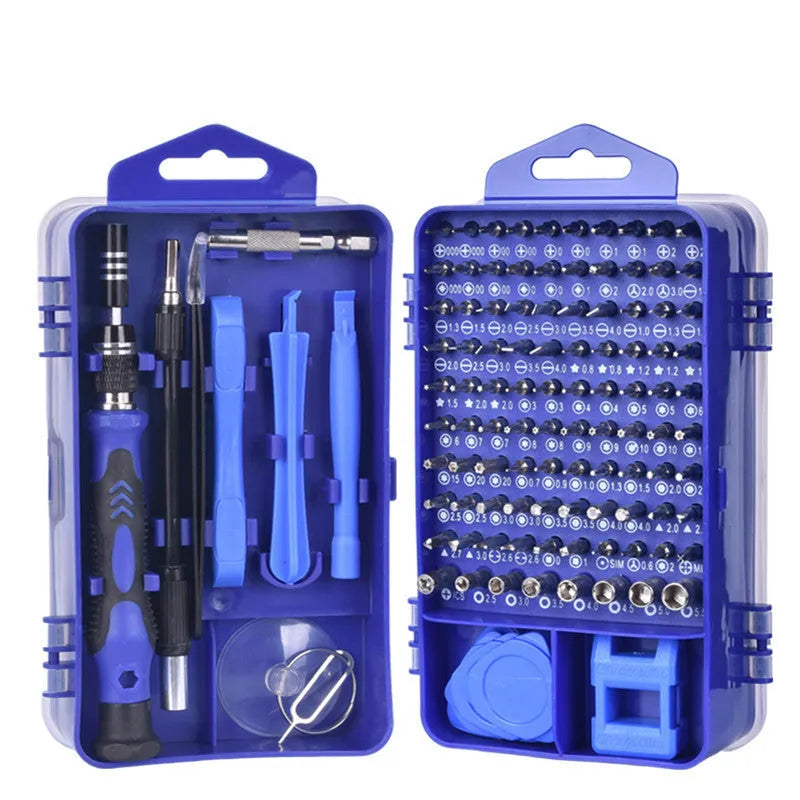117 in 1 magnetic screwdriver set with CR-V bits and flexible extension in a black case
