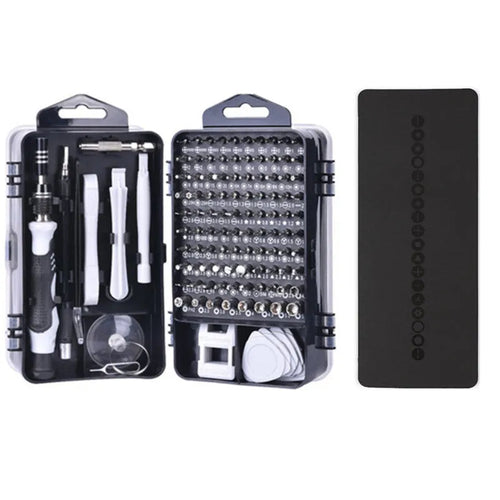 117 in 1 magnetic screwdriver set with CR-V bits and flexible extension in a black case