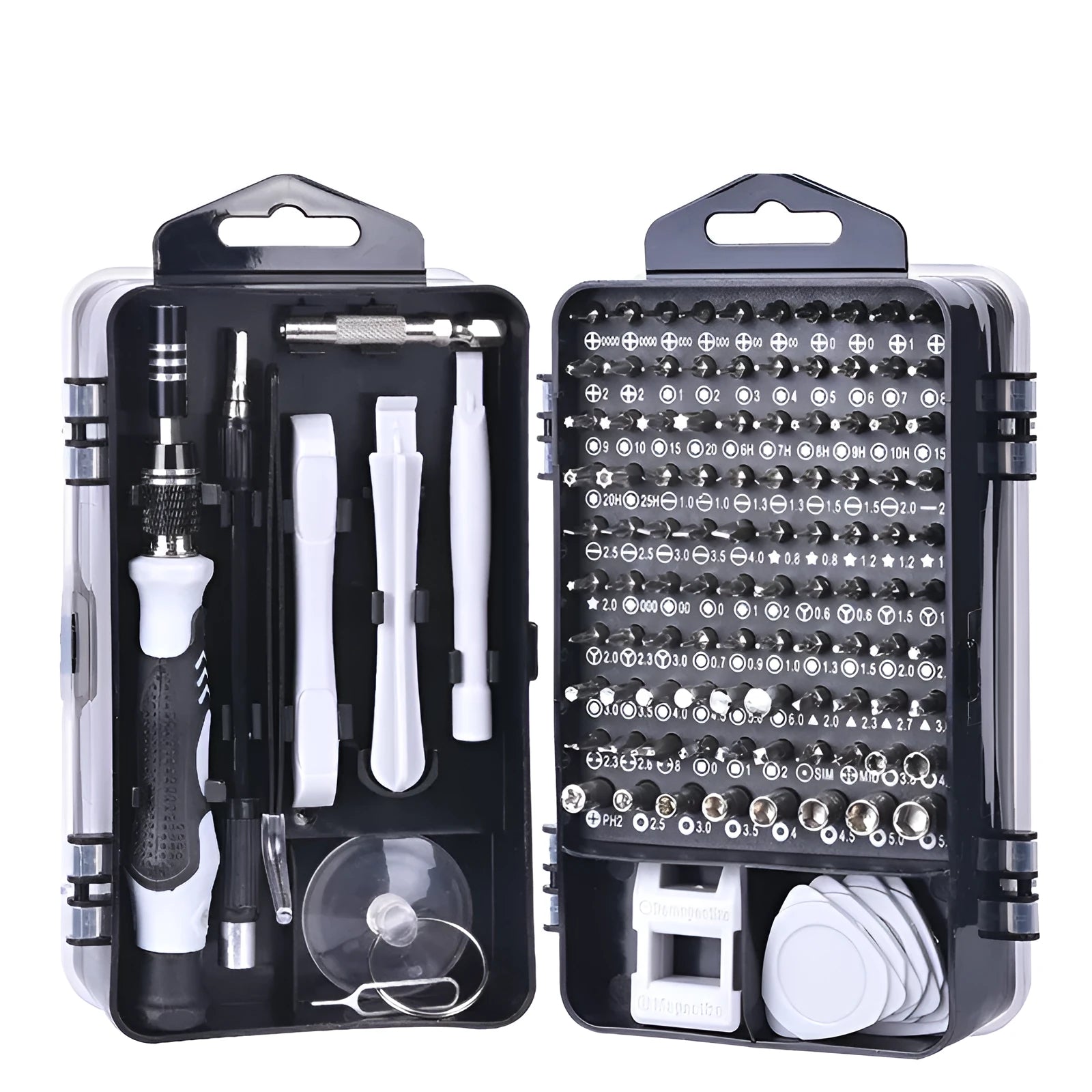 117 in 1 magnetic screwdriver set with CR-V bits and flexible extension in a black case