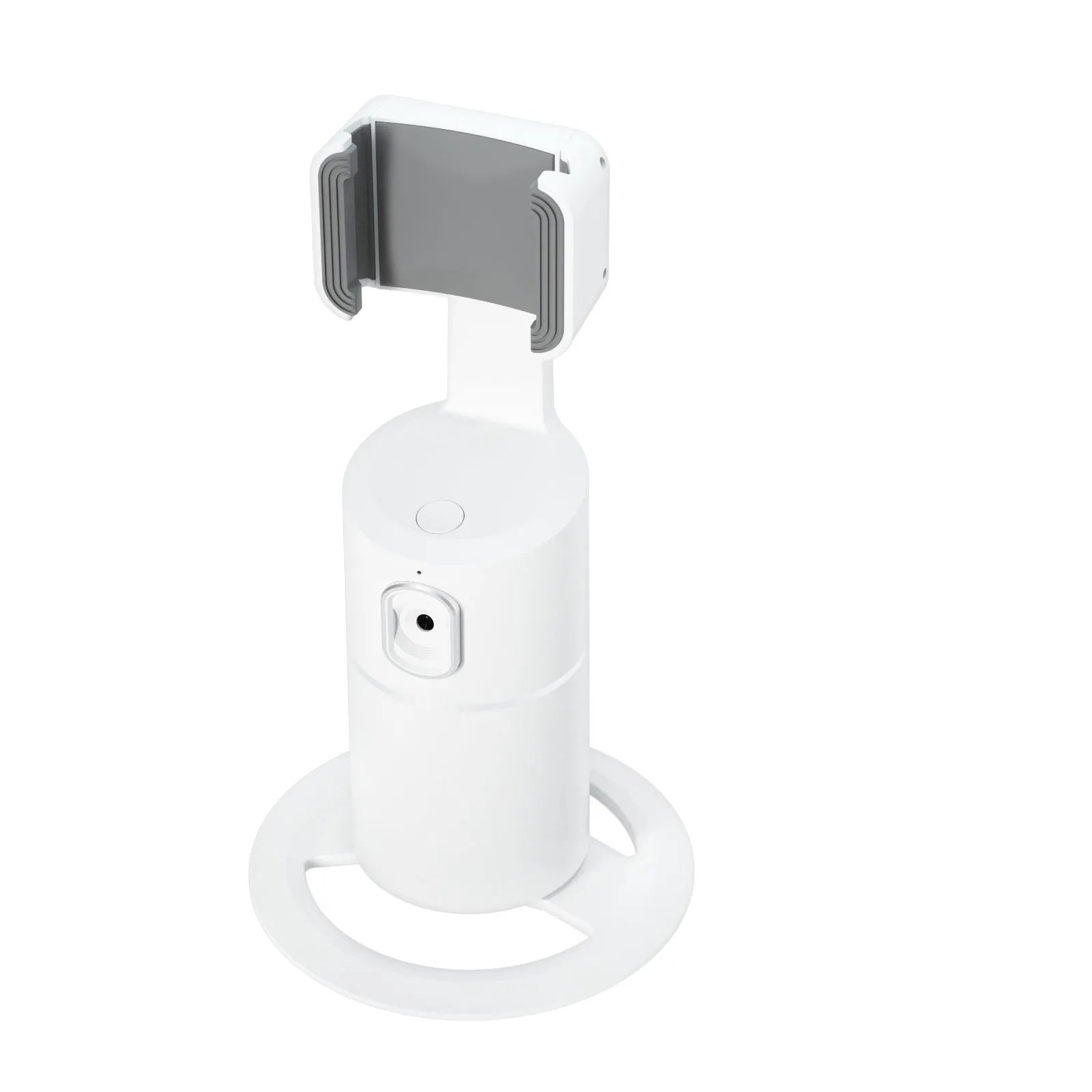Black 360-degree smart tracking gimbal stabiliser clipped onto a mobile phone.