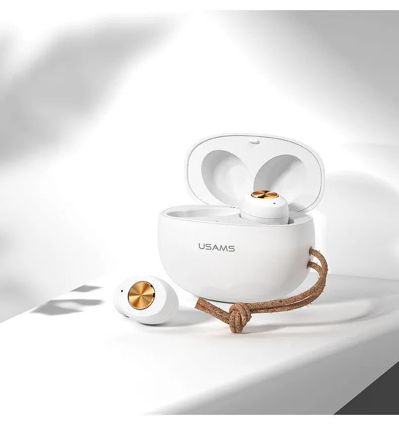 Mini wireless Bluetooth TWS earbuds in charging case with black, white and dark green colour options