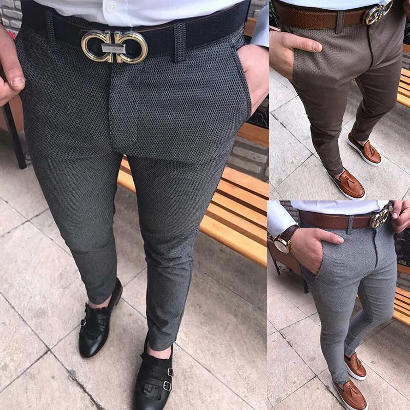 Men's 100% cotton casual suit trousers in straight leg style with pockets, coffee colour