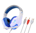 Wired gaming headset with light-up elements and leather earmuffs in black red colour option