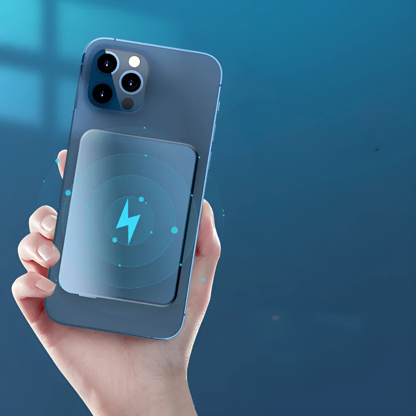 Silver Apple wireless magnetic power bank showing USB-C port and compact dimensions