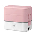 Double-layer portable heated lunch box in pink white colour with stainless steel liner