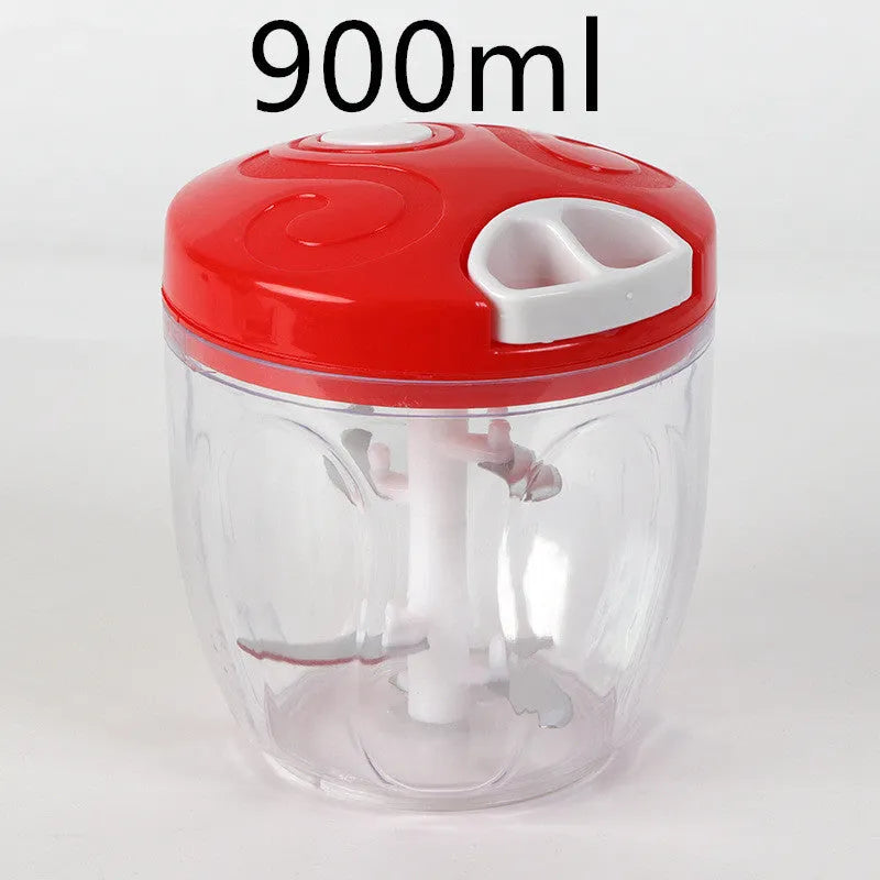 Green manual kitchen chopper with three stainless steel blades and a 500ml capacity bowl.