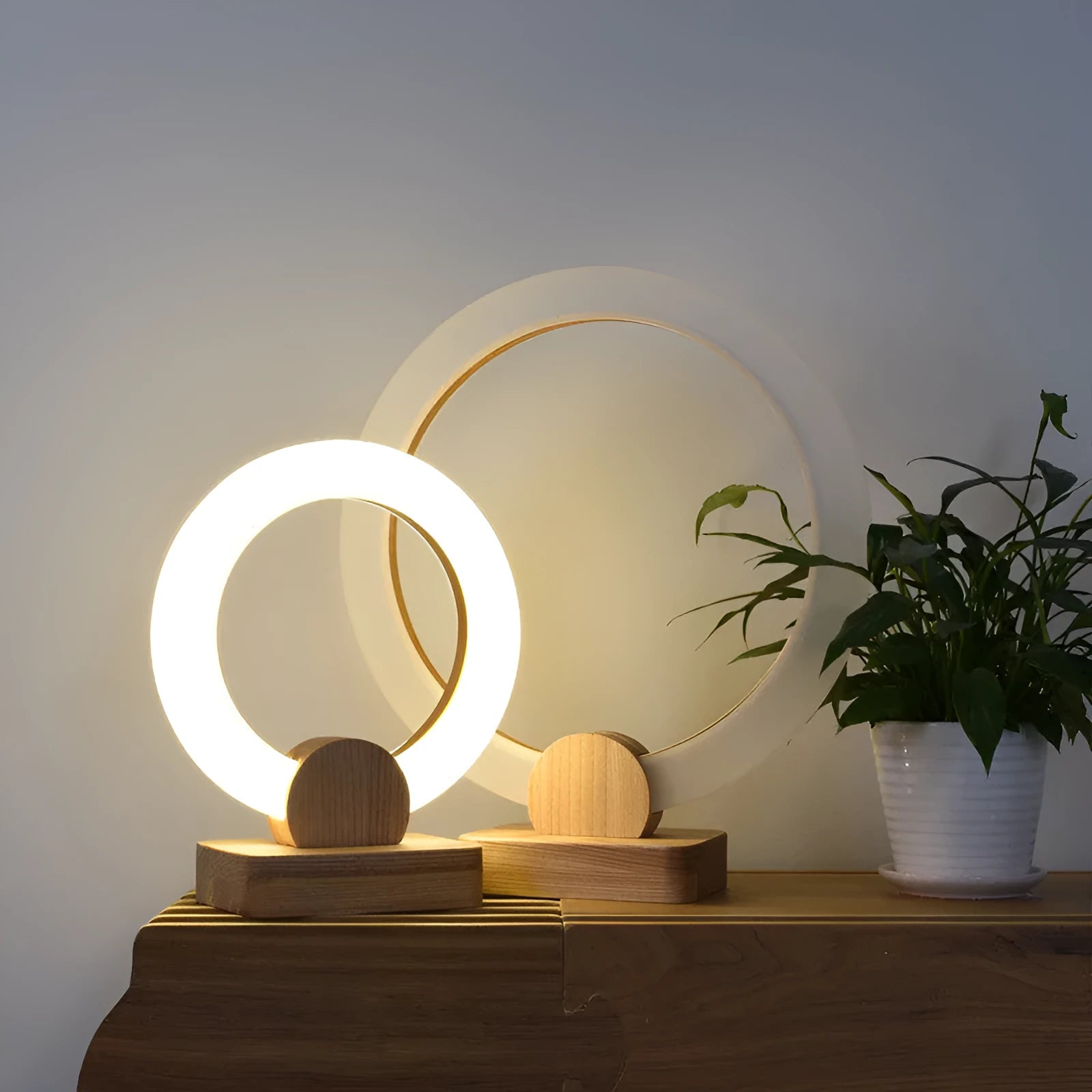 Wooden circular Nordic style chandelier with acrylic shade ceiling light for living room