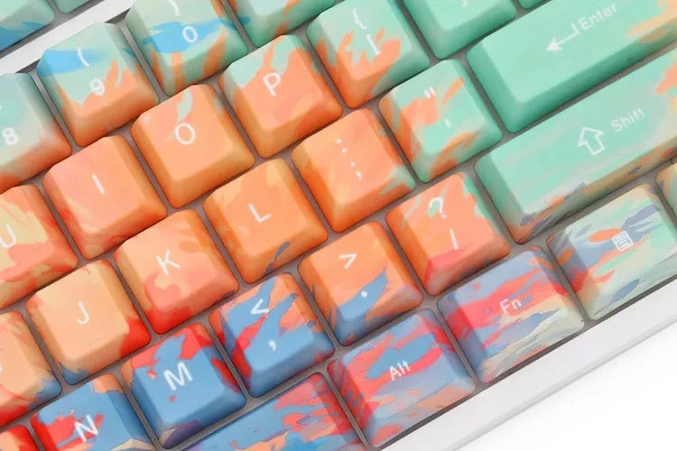 Five-sided sublimation sunset OEM keycap with colourful design on all sides for mechanical keyboard customisation