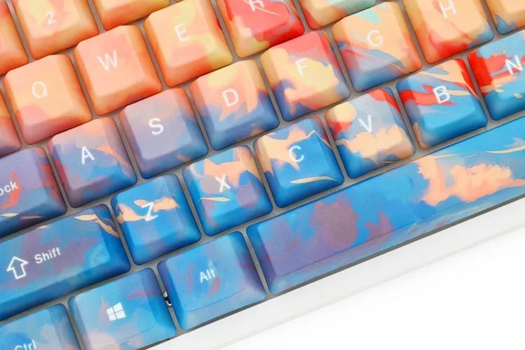 Five-sided sublimation sunset OEM keycap with colourful design on all sides for mechanical keyboard customisation