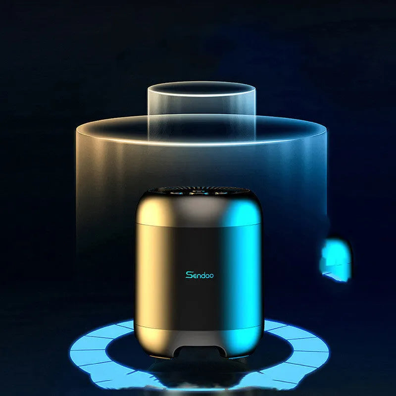 Small black or white wireless Bluetooth speaker with USB port and card reader slot measuring 90x73x73mm