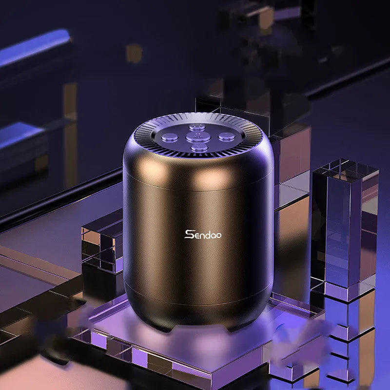 Small black or white wireless Bluetooth speaker with USB port and card reader slot measuring 90x73x73mm