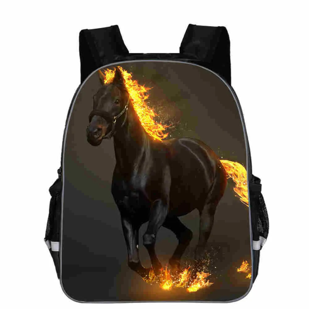 Cartoon horse animal head school backpack in multiple sizes with sandwich zipper bag organisation