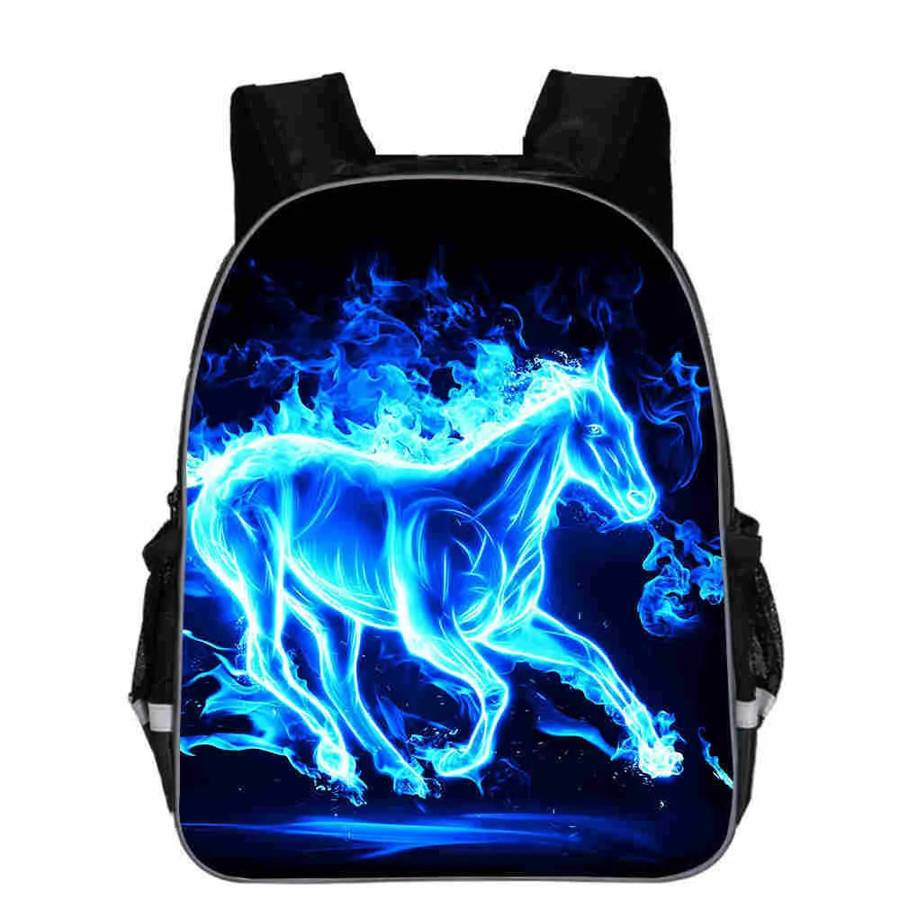 Cartoon horse animal head school backpack in multiple sizes with sandwich zipper bag organisation