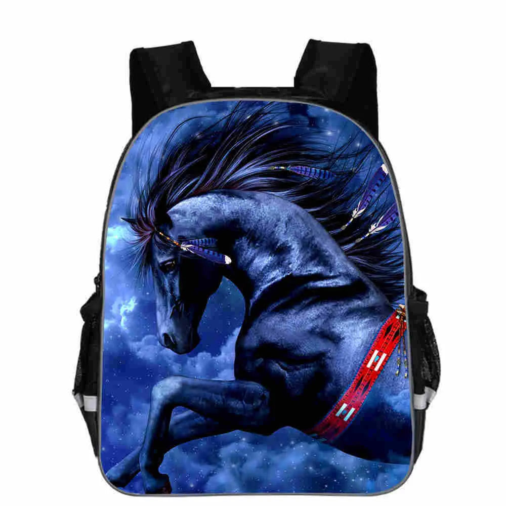 Cartoon horse animal head school backpack in multiple sizes with sandwich zipper bag organisation
