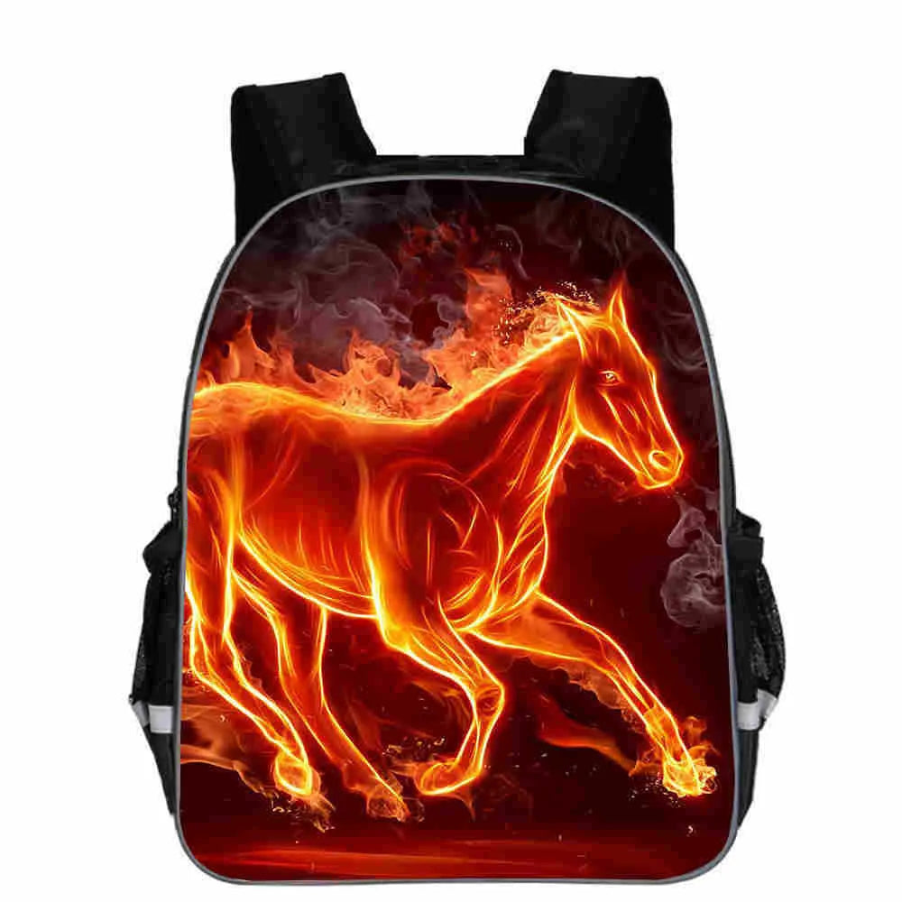 Cartoon horse animal head school backpack in multiple sizes with sandwich zipper bag organisation