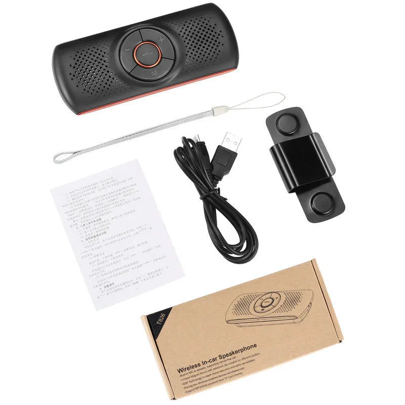 Orange plastic Bluetooth car hands-free speaker designed for sun visor mounting.
