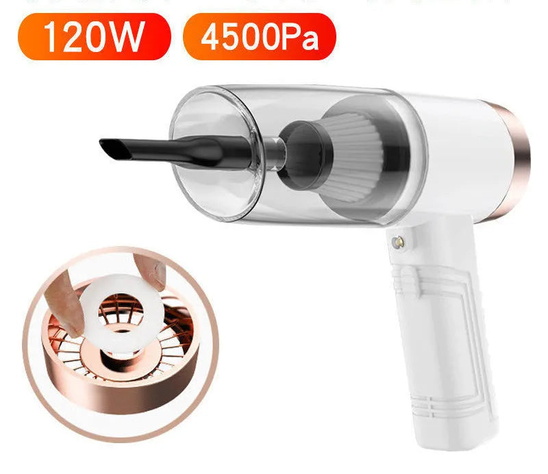 Handheld car vacuum cleaner with accessories in black or white colour