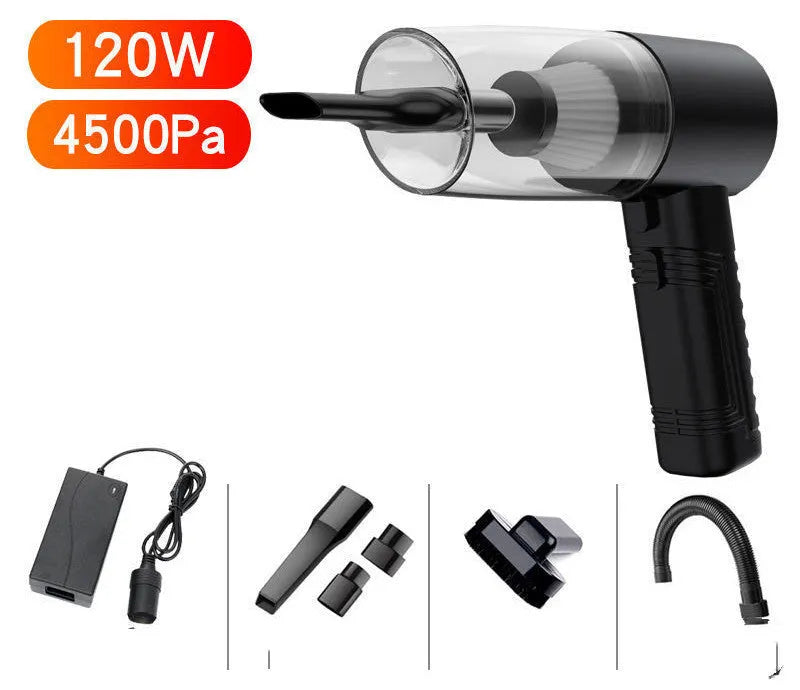 Handheld car vacuum cleaner with accessories in black or white colour