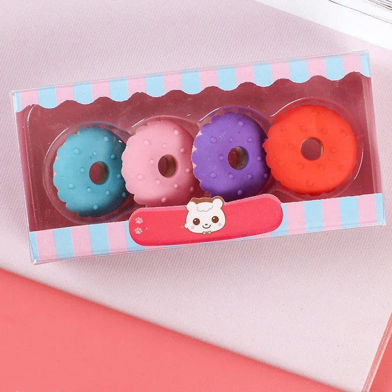 Pack of 12 cartoon erasers in ice cream, lollipop and donut shapes for kindergarten students