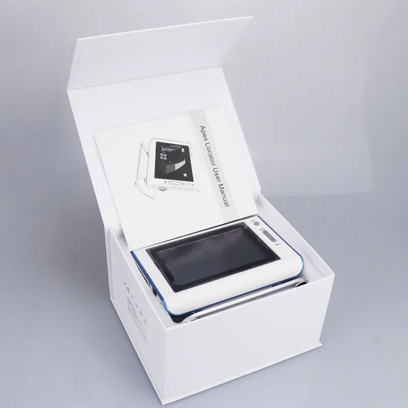 White dental root canal length measuring instrument with 4.5 inch colour screen