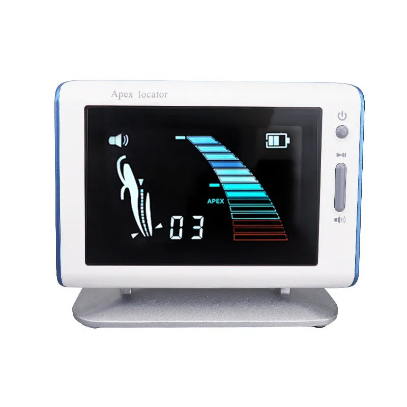White dental root canal length measuring instrument with 4.5 inch colour screen