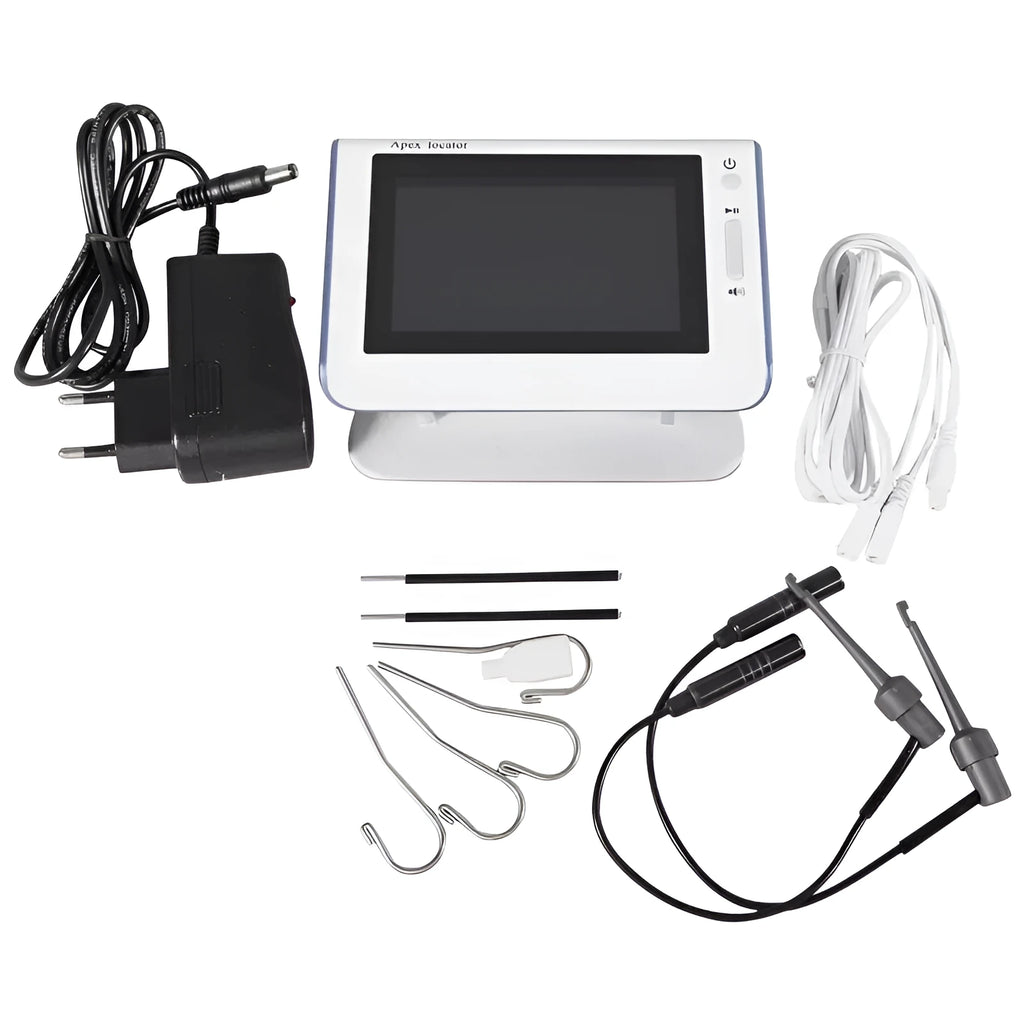 White dental root canal length measuring instrument with 4.5 inch colour screen