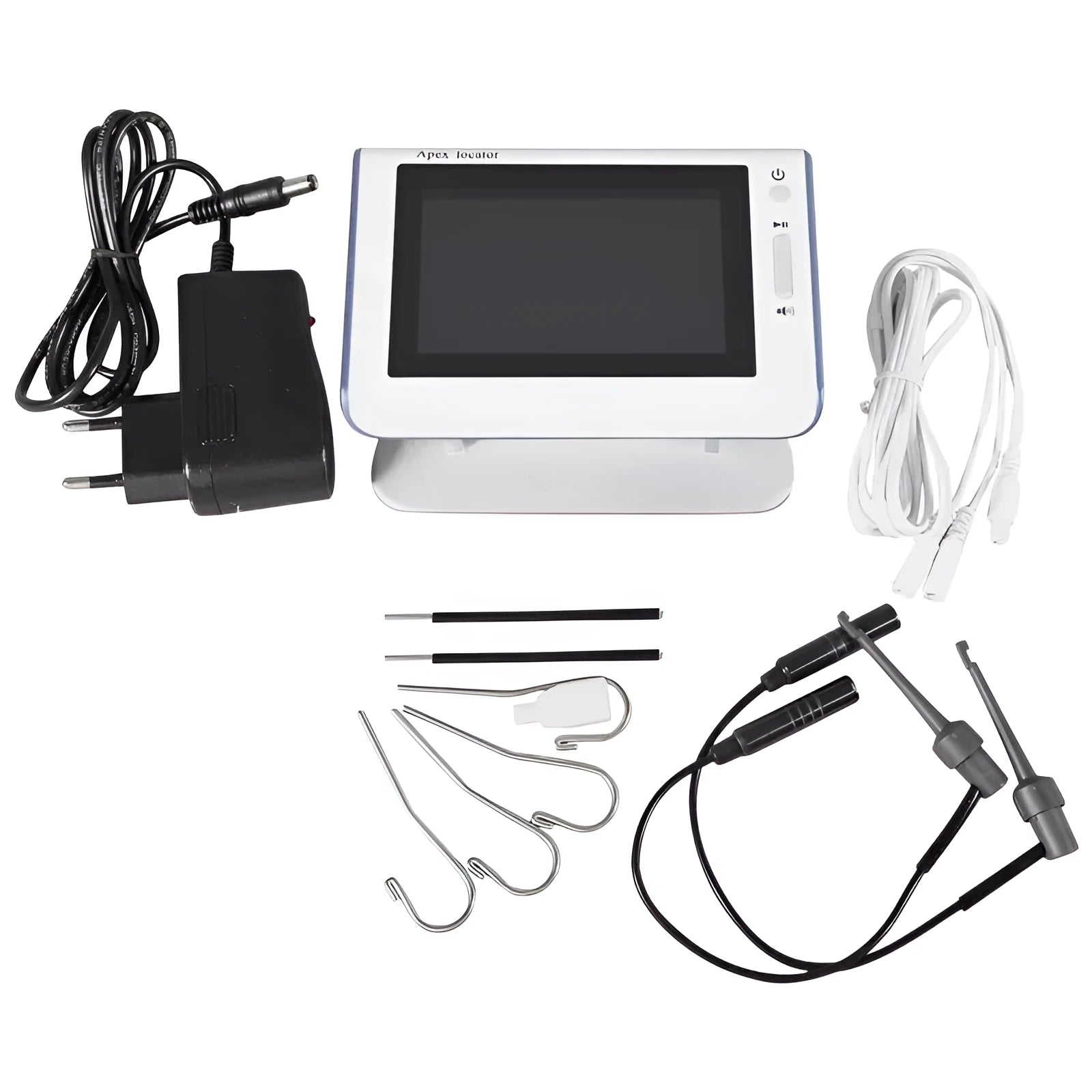 White dental root canal length measuring instrument with 4.5 inch colour screen