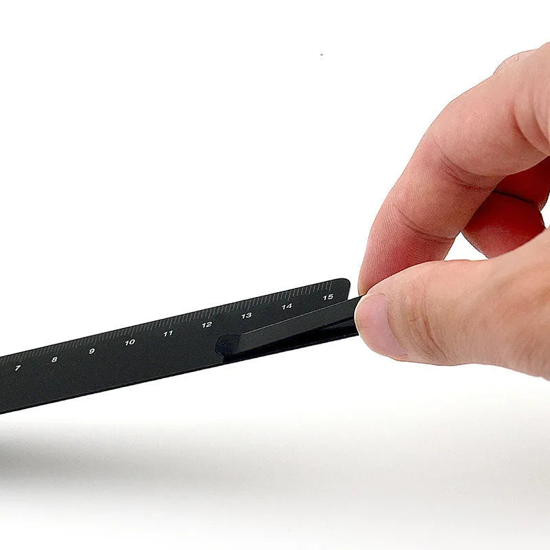 Aluminium metal bookmark ruler with 15cm laser-engraved scale in retro design