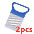 Vegetable holder cutting aid with stainless steel needle and easy-grip handle on a kitchen counter