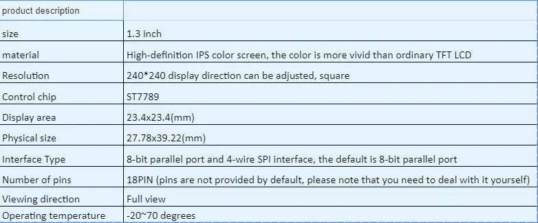 1.3-inch square IPS LCD display module with 240x240 resolution and ST7789 control chip