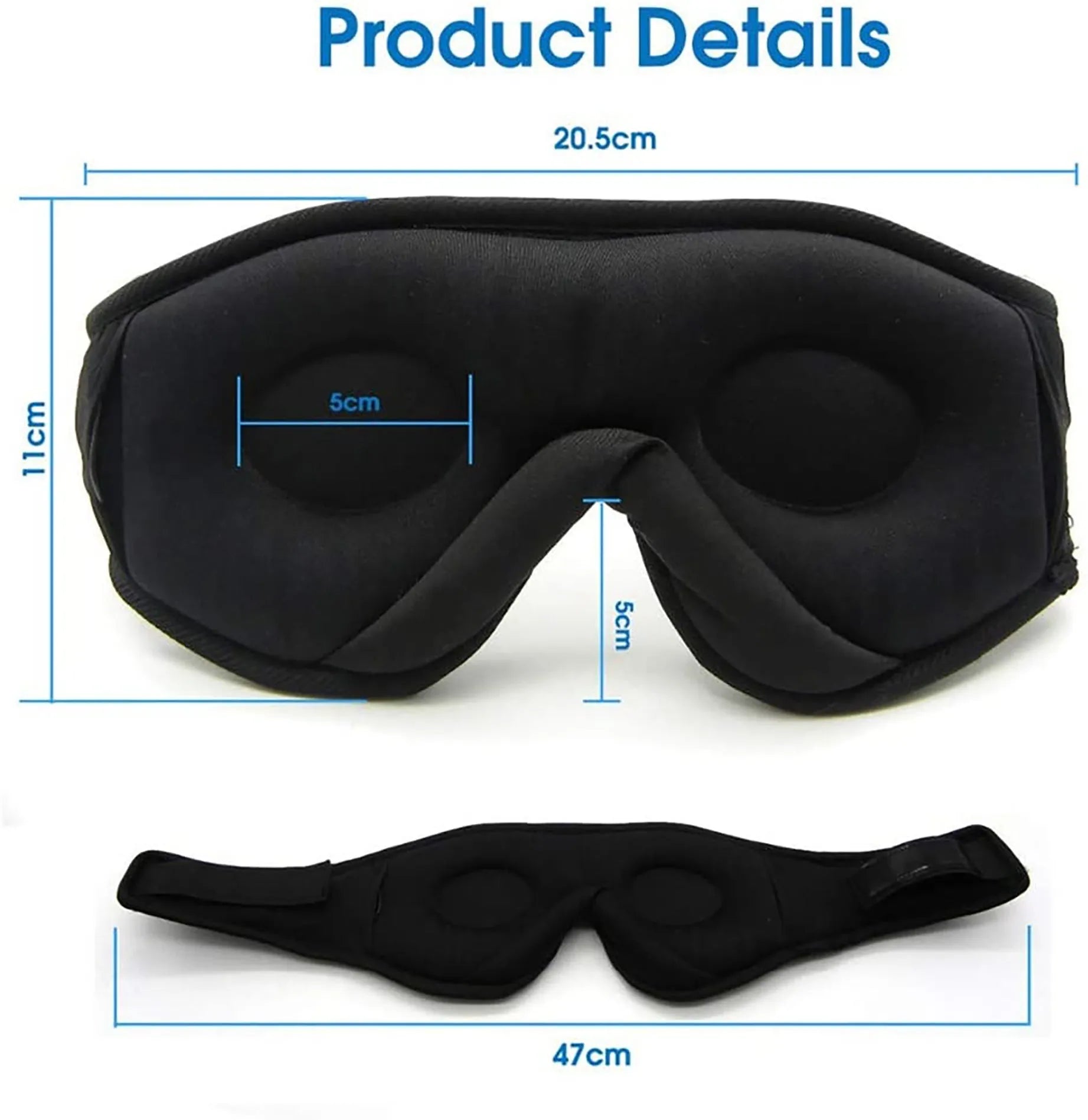 Wireless Bluetooth Sleep Eye Mask with Stereo Music and Call Function Blackout Design for Sleeping Travel and Relaxation Super Soft Fabric 10m Range 15-Hour Talk Time Rechargeable 150mAh Battery Black Dark Blue