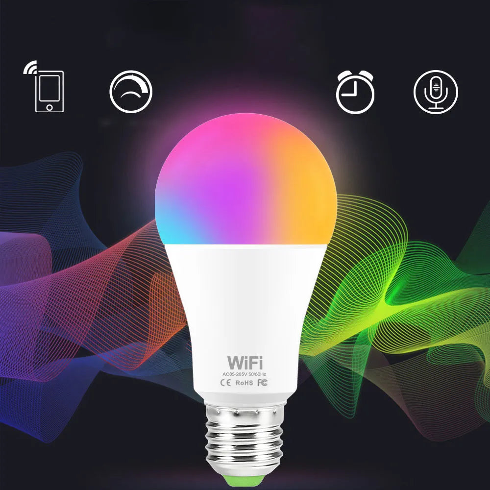 15W WiFi smart LED light bulb with RGB colour changing for E27 and B22 screw fittings
