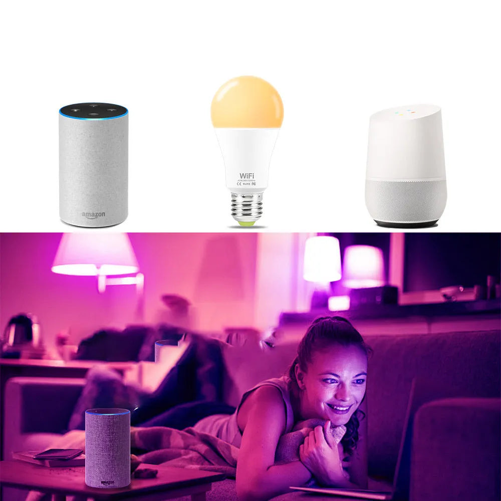 15W WiFi smart LED light bulb with RGB colour changing for E27 and B22 screw fittings
