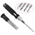 Black four-piece aeromodelling hexagon socket screwdriver set with 1.5mm, 2.0mm, 2.5mm, and 3.0mm drivers.