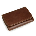 Men's short retro leather wallet in brown with RFID shielding lining and car suture detailing