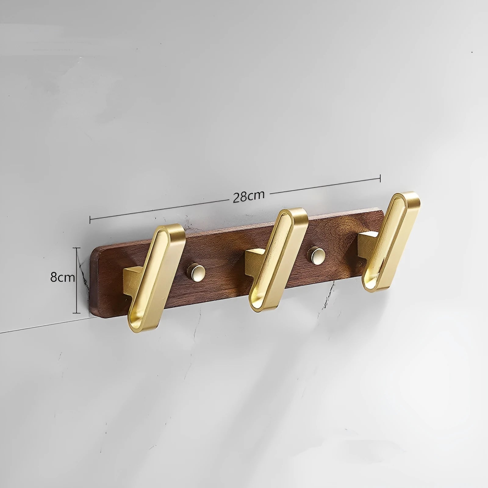 Black walnut bathroom clothes hooks with brass wire drawing finish in multiple hook configurations