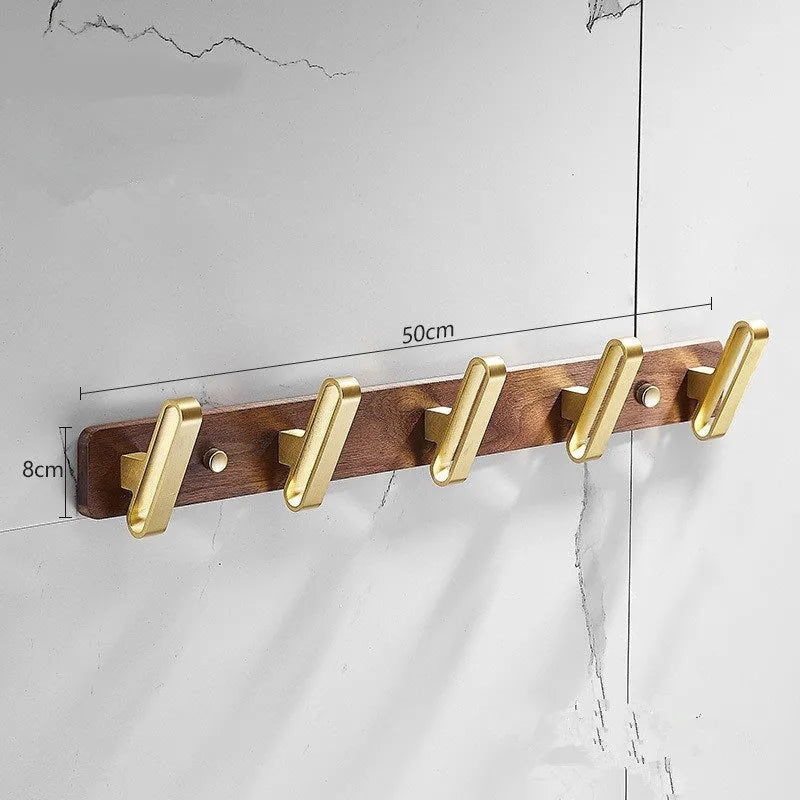 Black walnut bathroom clothes hooks with brass wire drawing finish in multiple hook configurations