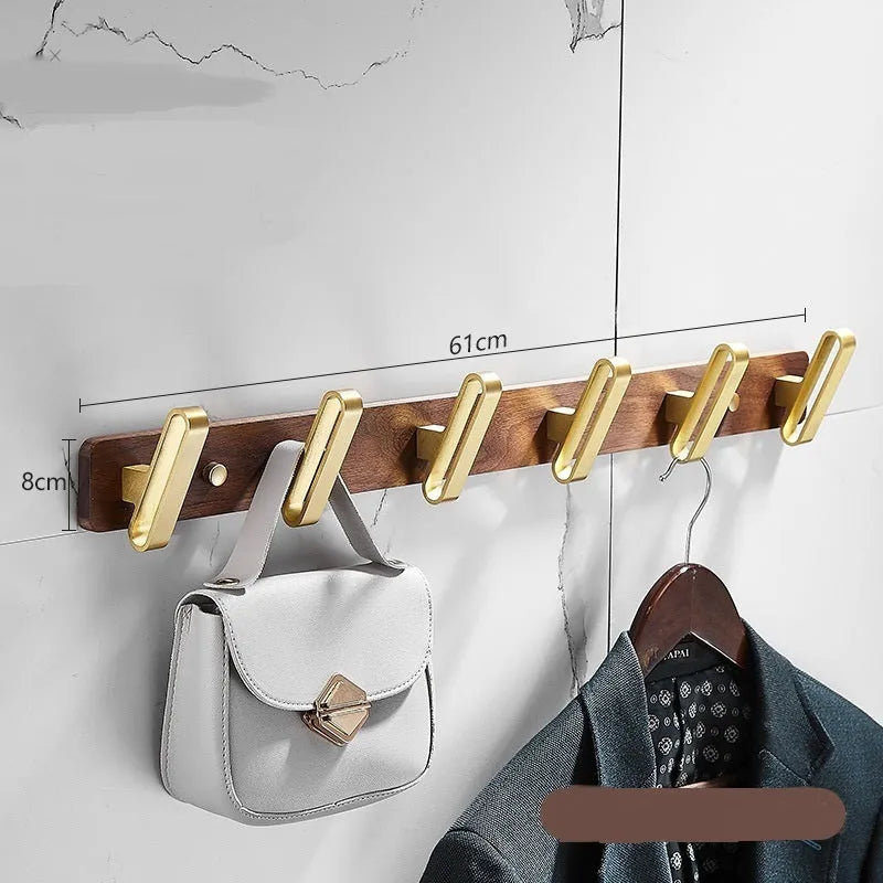Black walnut bathroom clothes hooks with brass wire drawing finish in multiple hook configurations