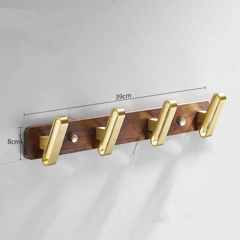 Black walnut bathroom clothes hooks with brass wire drawing finish in multiple hook configurations