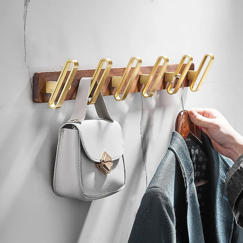 Black walnut bathroom clothes hooks with brass wire drawing finish in multiple hook configurations