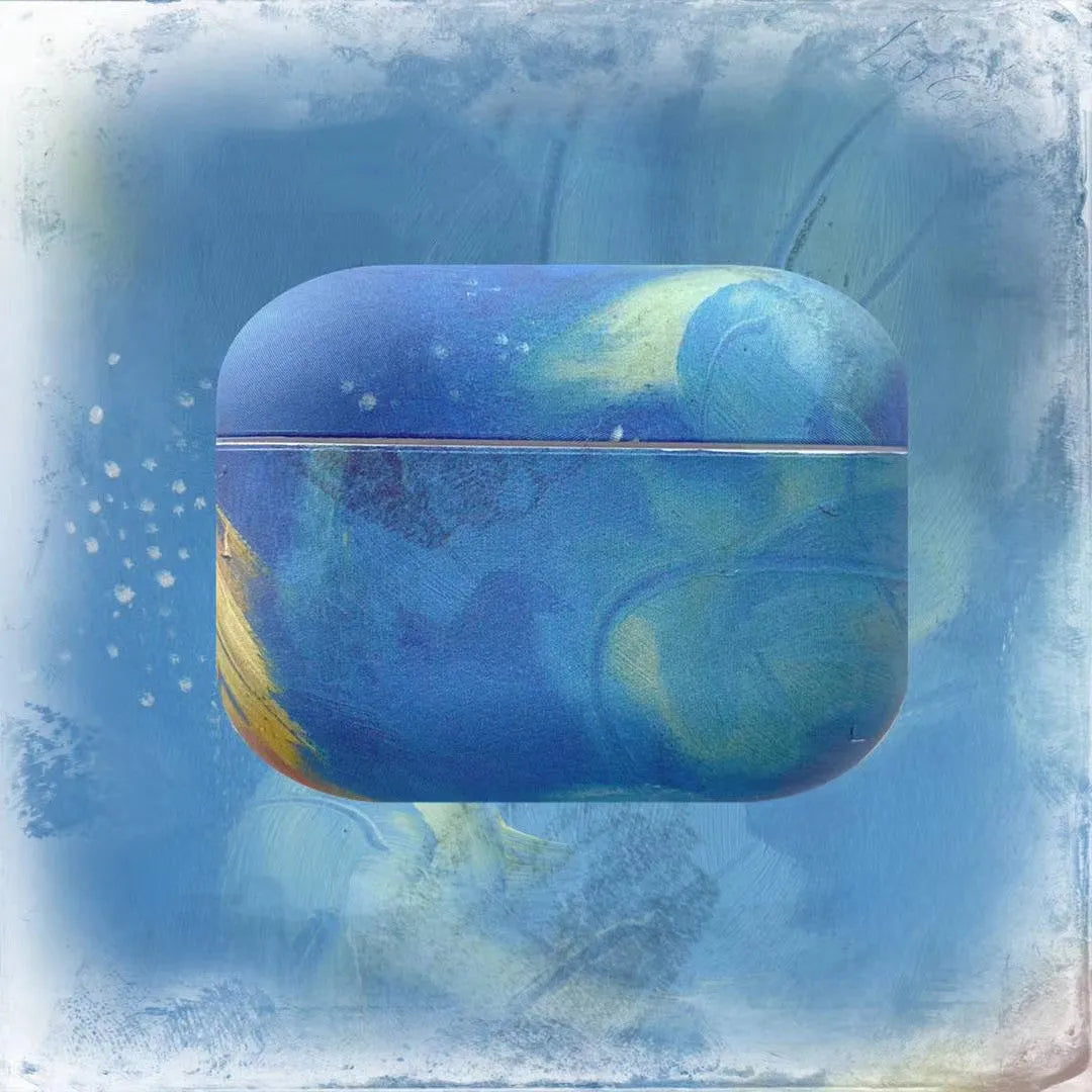 Pink and blue watercolour design plastic protective sleeve for AirPods Pro and AirPods 1/2 charging case.