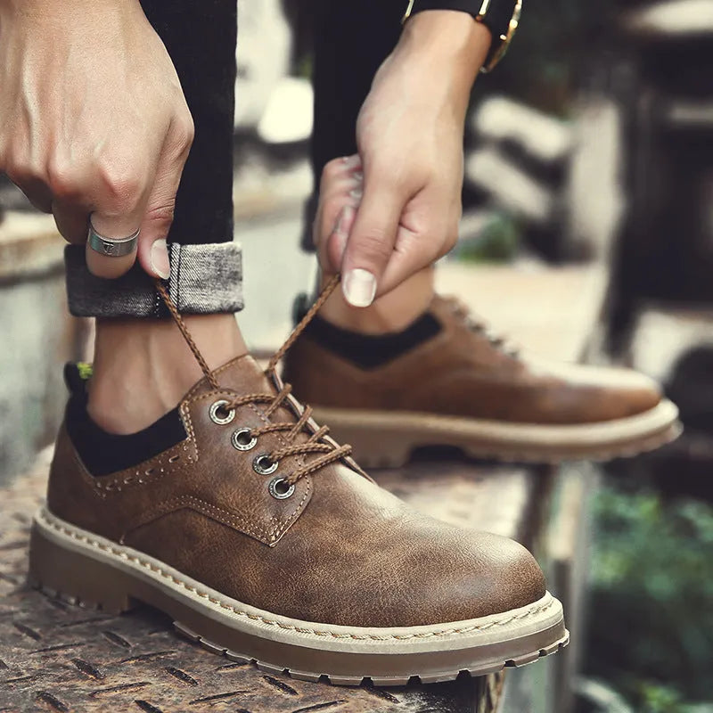 Men's plain casual shoes with rubber sole and PU upper in black, brown, or dark brown